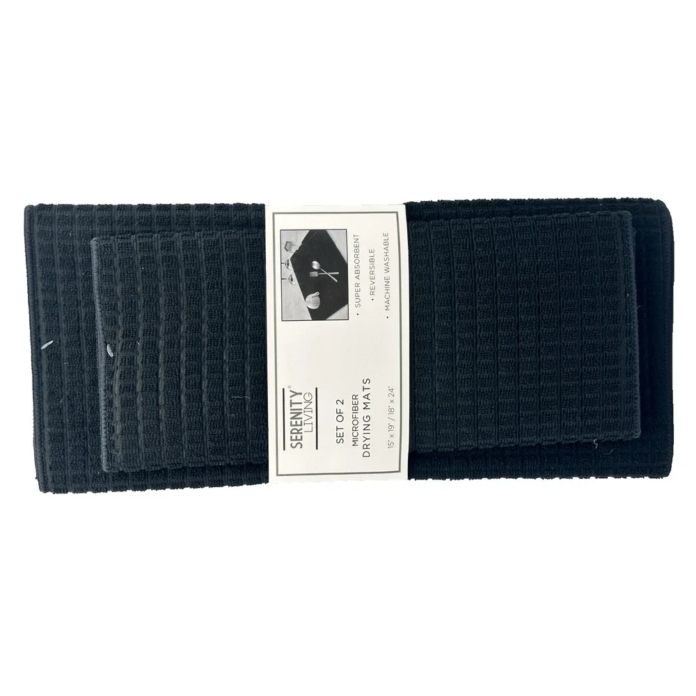 Serenity Living 2-Pack Microfiber Dish Drying Mats 15x19 & 18x24-Black
